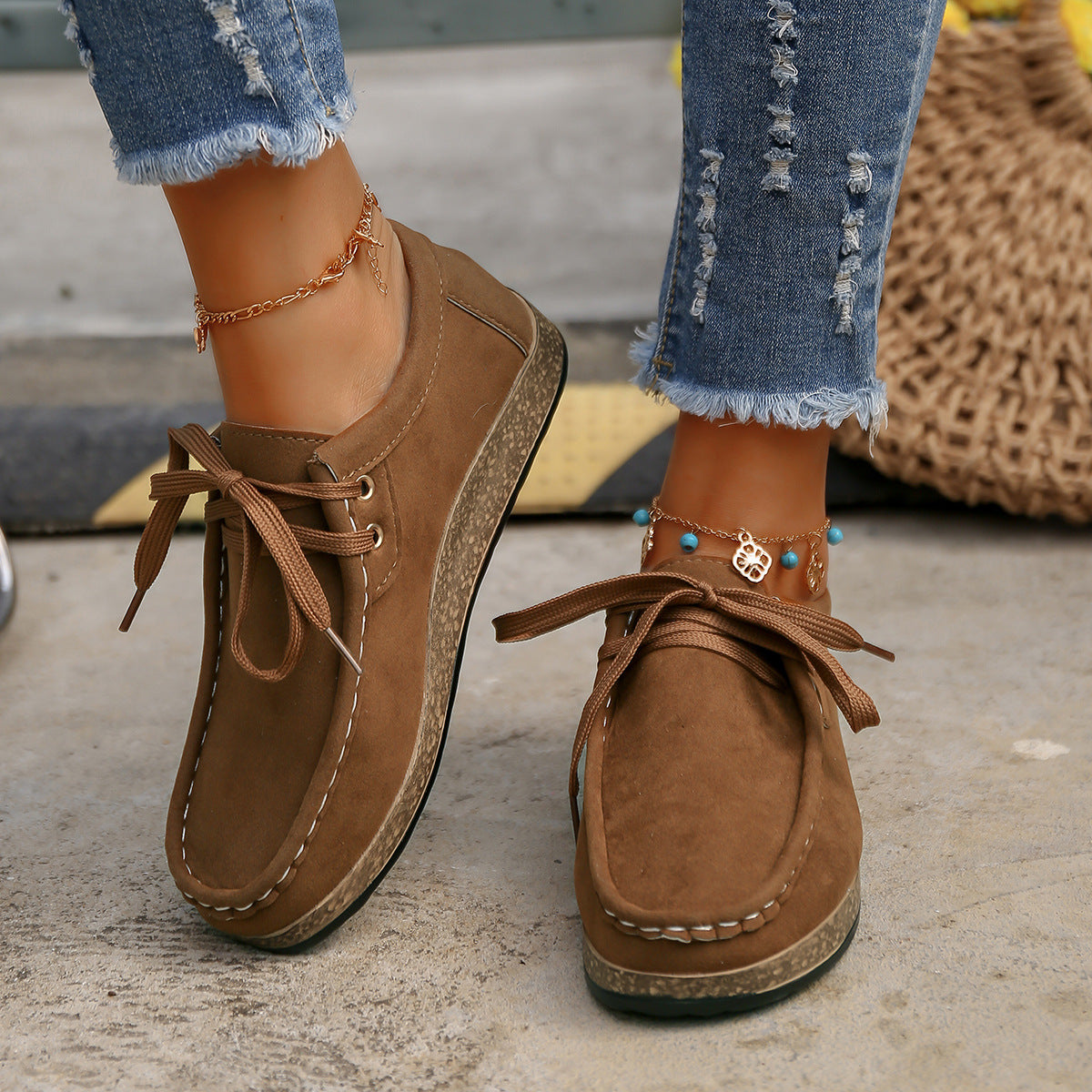 KayBee Suede Lace-Up Flat Slip-Ons