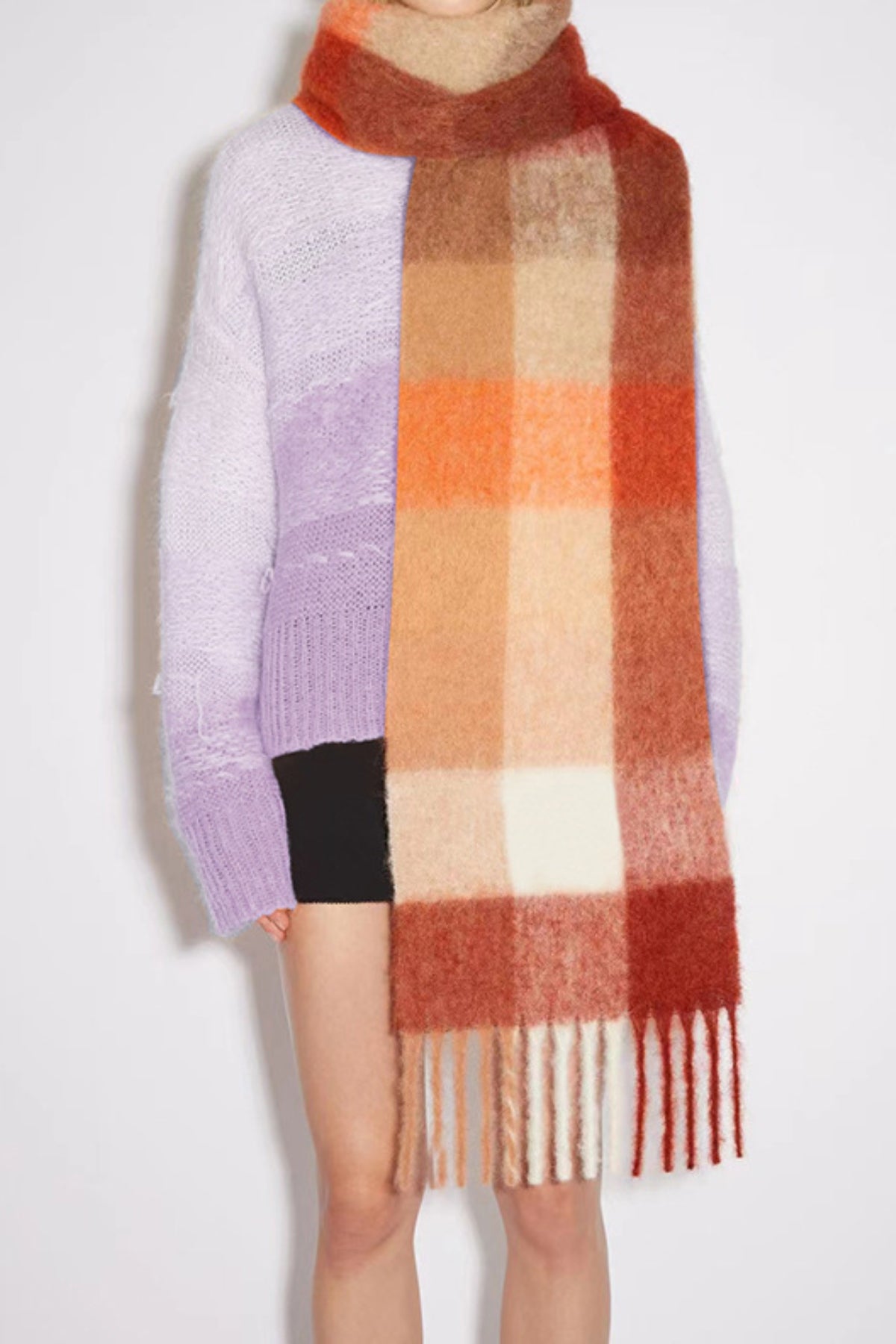 KayBee Thermal Fringe Contrast Plaid Scarf