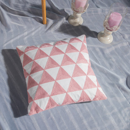 So Pretty in Pink Embroidered Geometric Design Throw Pillowcase