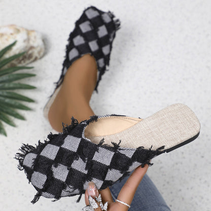 KayBee Plaid Square Toe Flat Slippers