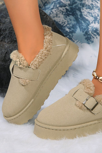 KayBee Round Toe Platform Fuzzy Buckled Booties