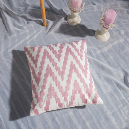 So Pretty in Pink Embroidered Geometric Design Throw Pillowcase