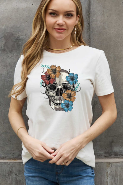 Simply Love Flower Skull Graphic Cotton Tee