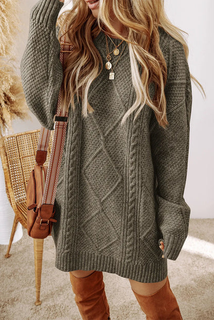 KayBee Cable-Knit Round Neck Sweater Dress