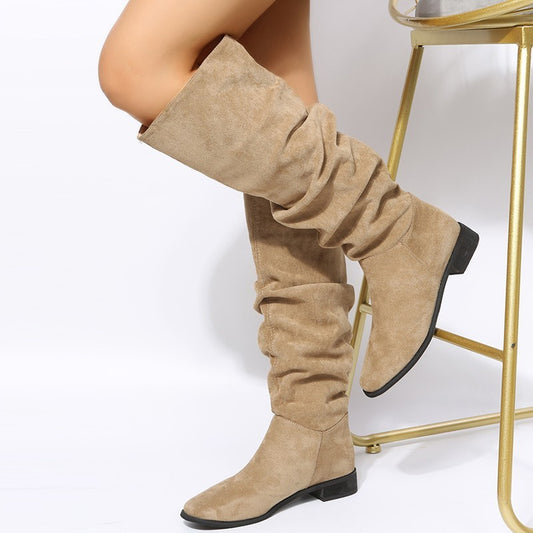 KayBee Suede Flat Over-the-knee Boots Female Pointed-toe Slip-on Knight