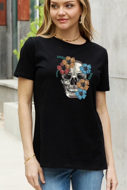 Simply Love Flower Skull Graphic Cotton Tee