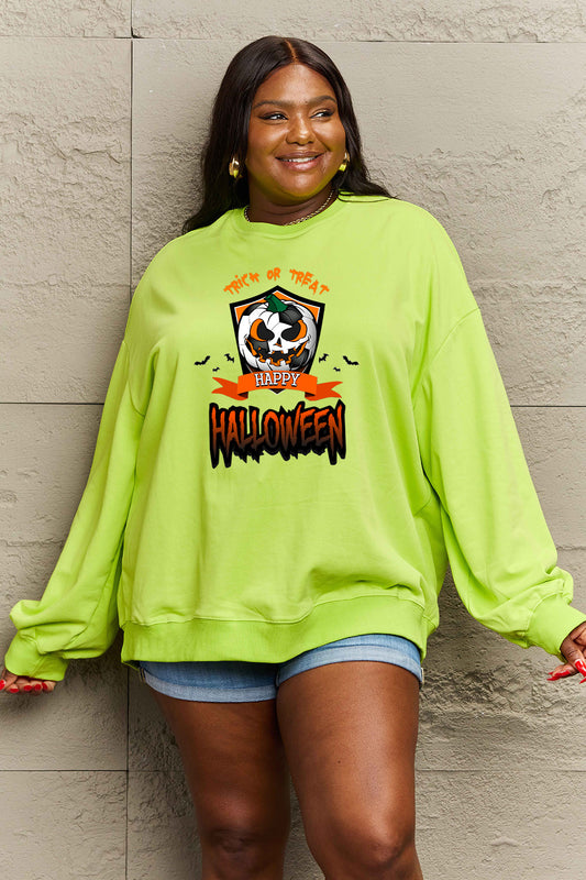 Simply Love TRICK OR TREAT AND HAPPY HALLOWEEN Graphic Sweatshirt