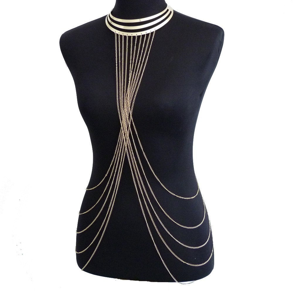 KayBee & Company Gold Metal Large Neckband Necklace Tassel Body Chains