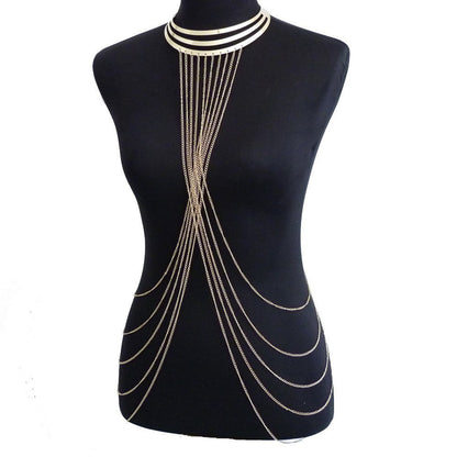 KayBee & Company Gold Metal Large Neckband Necklace Tassel Body Chains
