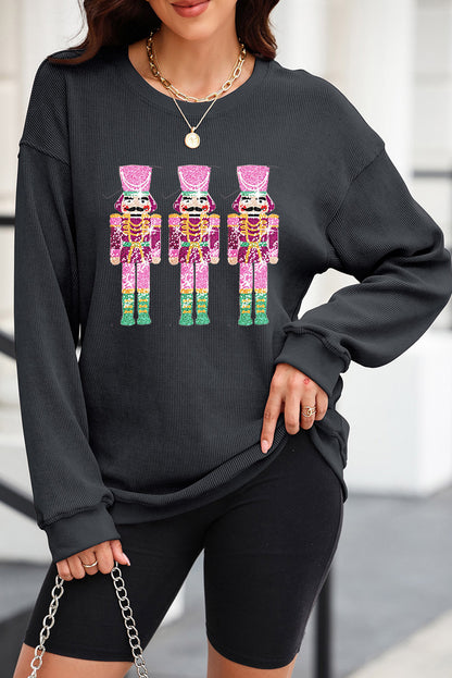 KayBee Sequin Nutcracker Round Neck Long Sleeve Sweatshirt