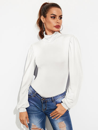 KayBee Backless Tie-Waist Turtleneck Lantern Sleeve Bodysuit