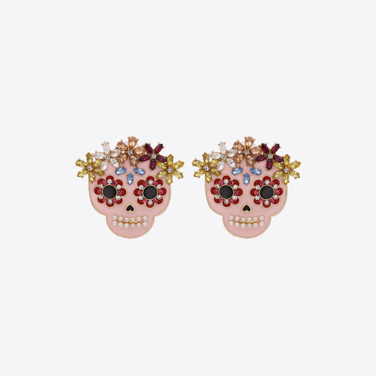 KayBee So Spooky Halloween Rhinestone Skull and Flowers Earrings