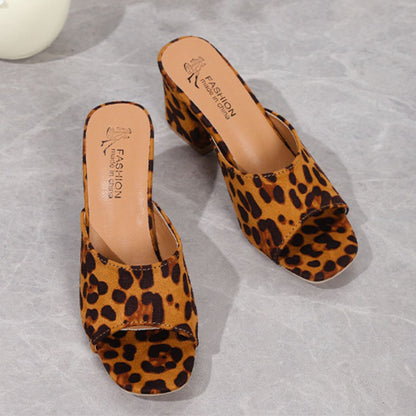 KayBee Leopard Block Heel Suede Sandals