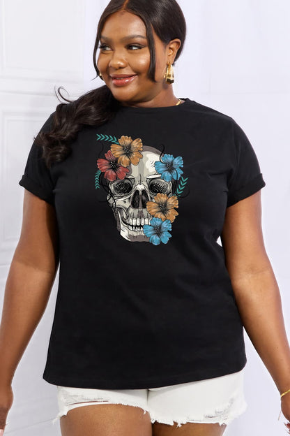 Simply Love Flower Skull Graphic Cotton Tee