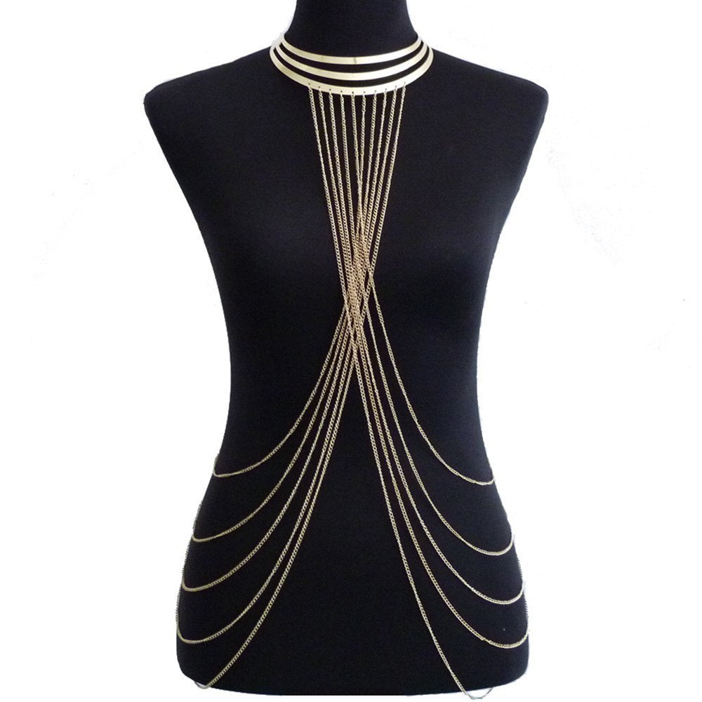 KayBee & Company Gold Metal Large Neckband Necklace Tassel Body Chains