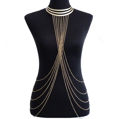 KayBee & Company Gold Metal Large Neckband Necklace Tassel Body Chains