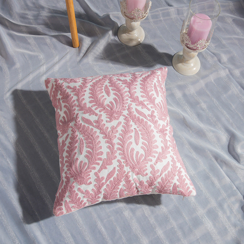 So Pretty in Pink Embroidered Geometric Design Throw Pillowcase