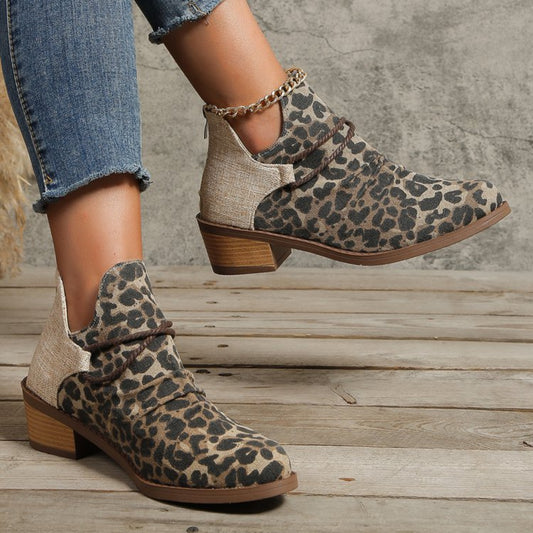 KayBee Contrasted Canvas Low Heel Boots