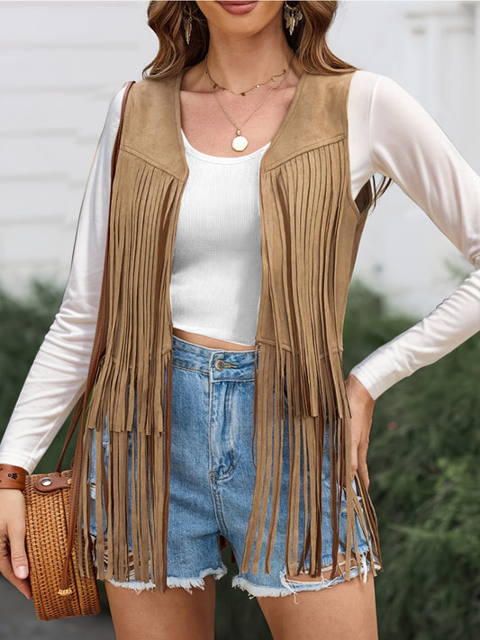 KayBee Fringe Open Front Vest Coat