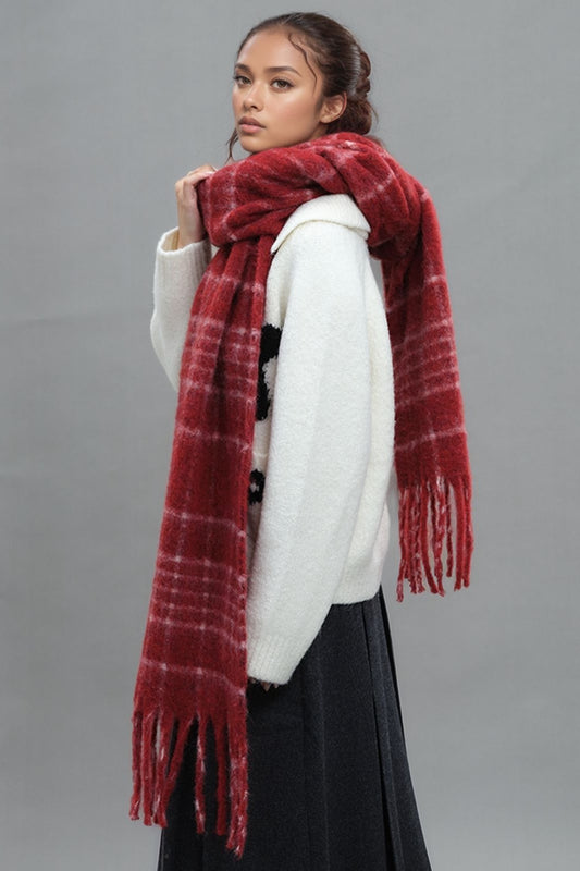 KayBee Fringed Plaid Thermal Scarf