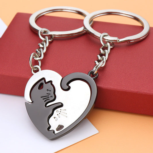 BFF Collection - Pair of Cats Lovers Heart Keychain