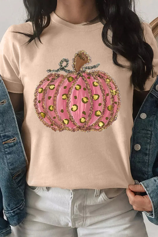 KayBee So Thankfall Sparkling Pumpkin Round Neck Short Sleeve T-Shirt