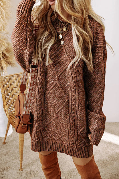 KayBee Cable-Knit Round Neck Sweater Dress