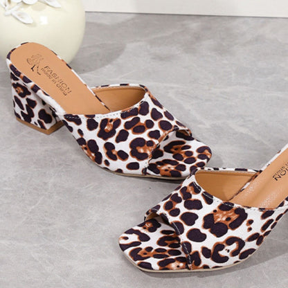 KayBee Leopard Block Heel Suede Sandals