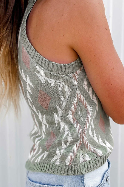 KayBee Geometric Round Neck Sweater Sleeveless