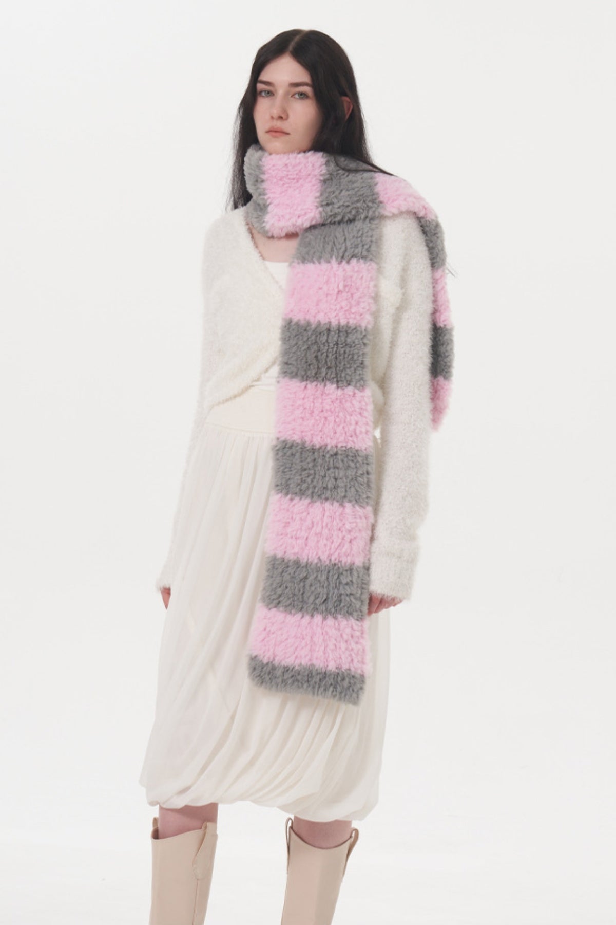 KayBee Fuzzy Contrast Striped Scarf