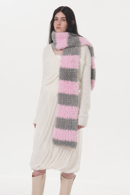 KayBee Fuzzy Contrast Striped Scarf