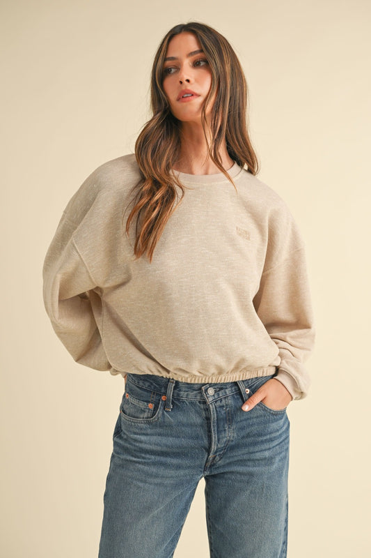 So Perfect Mable Round Neck Letter Embroidery Crop Sweatshirt