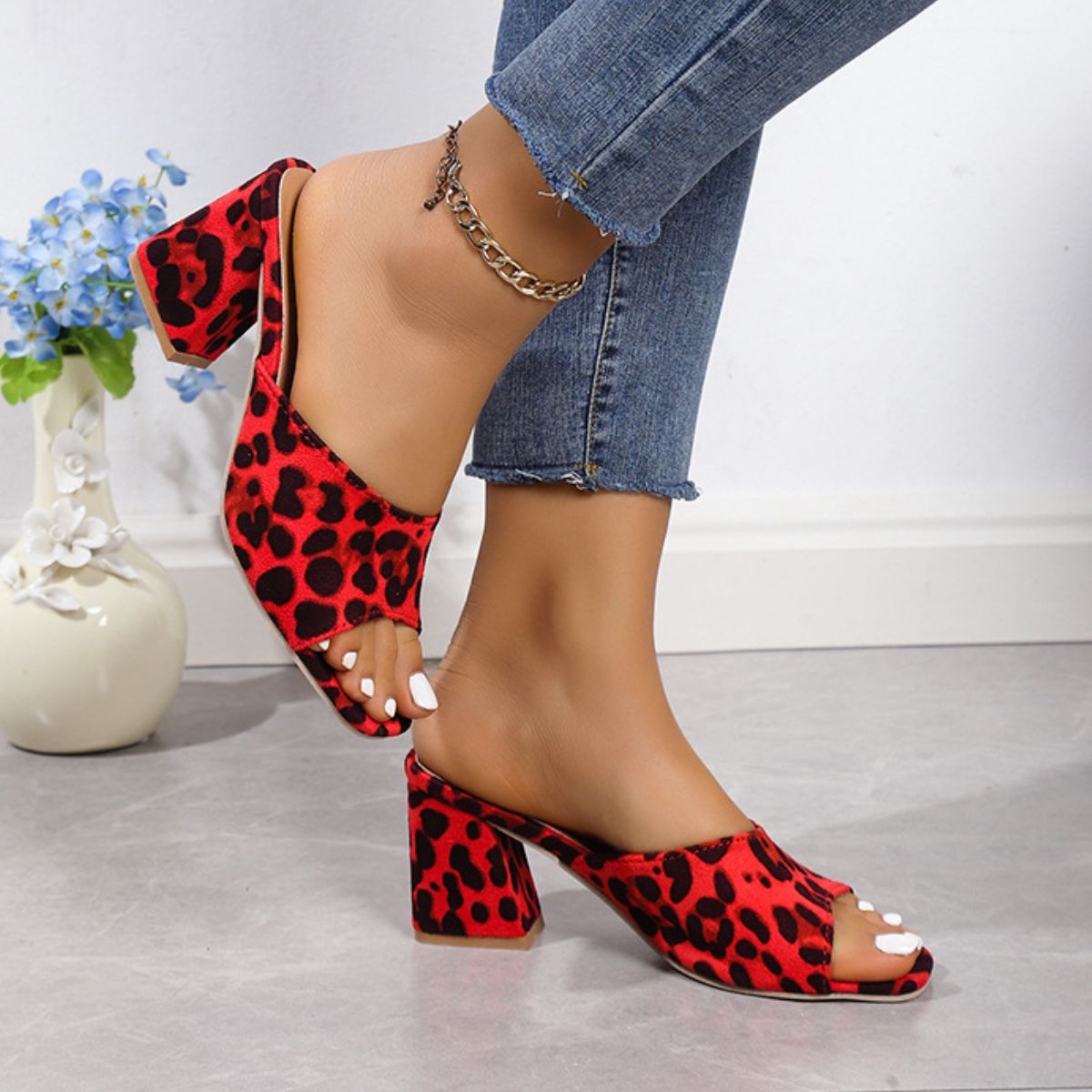 KayBee Leopard Block Heel Suede Sandals