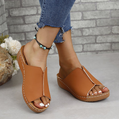 KayBee Soft Leather Slide In Open Toe Sandals