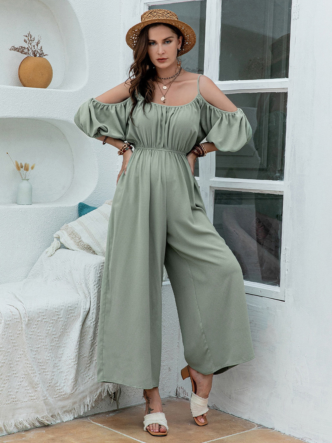 KayBee Plus Spaghetti Strap Wide Leg Jumpsuit