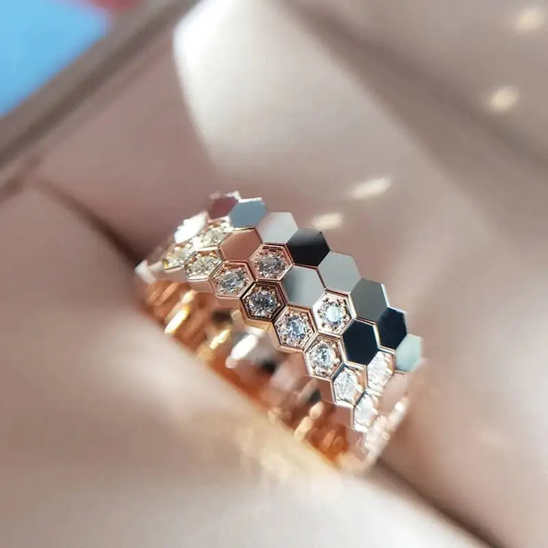 Stylish and Chic Honeycomb Stacking Rings - 3 Piece Set