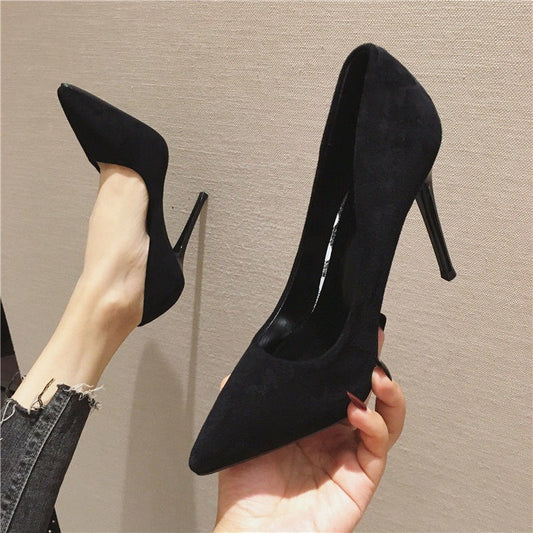 KayBee Black Suede High Heels Women's Stiletto Ceremonial Shoes