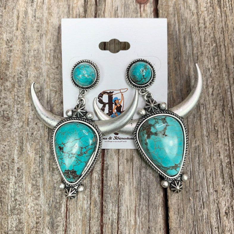 KayBee & Company Turquoise Cow Head Earrings
