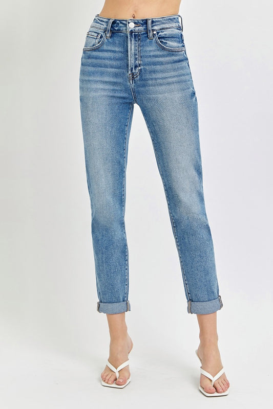 RISEN High Rise Cropped Roll Up Jeans