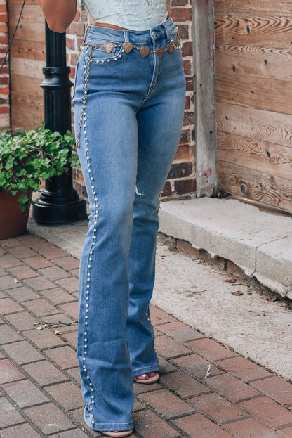 KayBee Denim Pearl Trim High Waist Bootcut Jeans