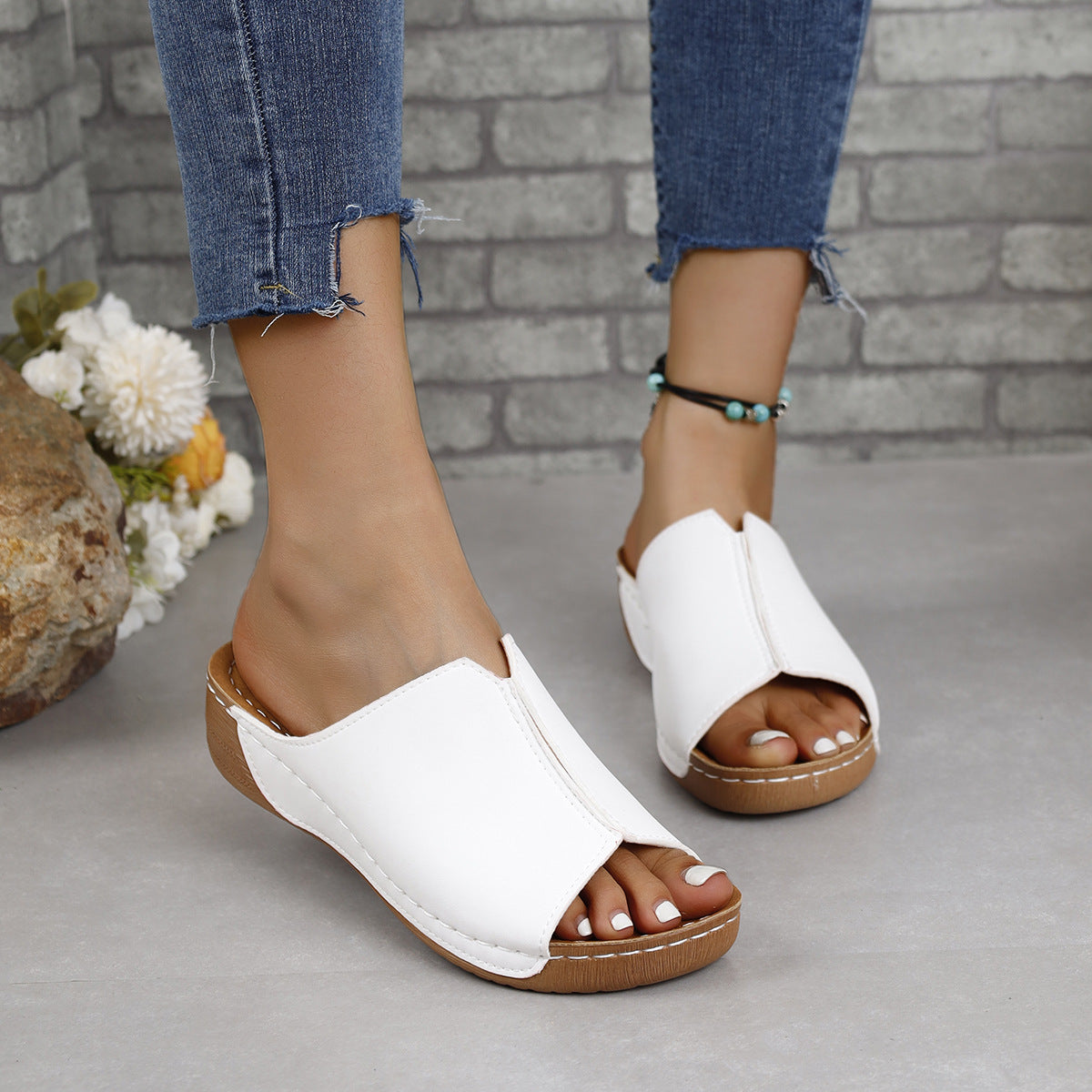 KayBee Soft Leather Slide In Open Toe Sandals