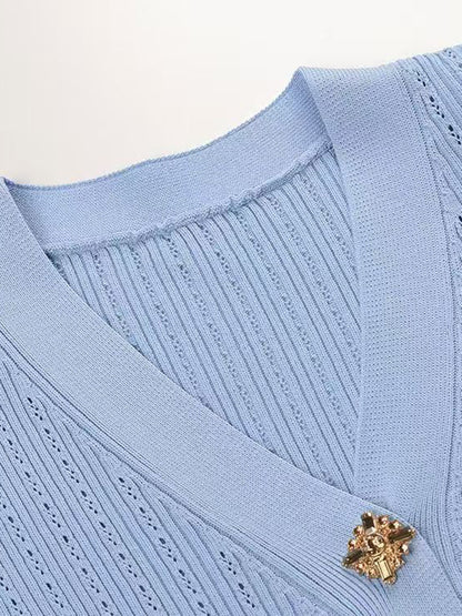 KayBee Ruffled V-Neck Top and Midi Skirt Sweater Set