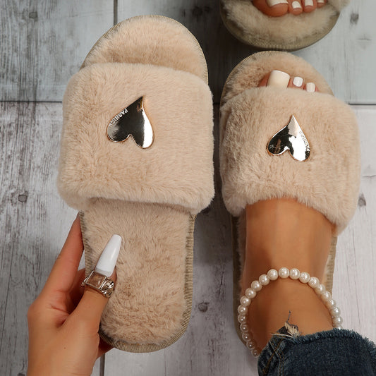 So Plush Faux Fur Heart Slippers