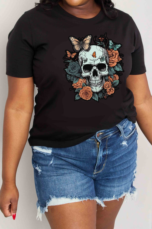 Simply Love SKULLS ROSES BUTTERFLIES Graphic Cotton T-Shirt