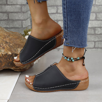 KayBee Soft Leather Slide In Open Toe Sandals