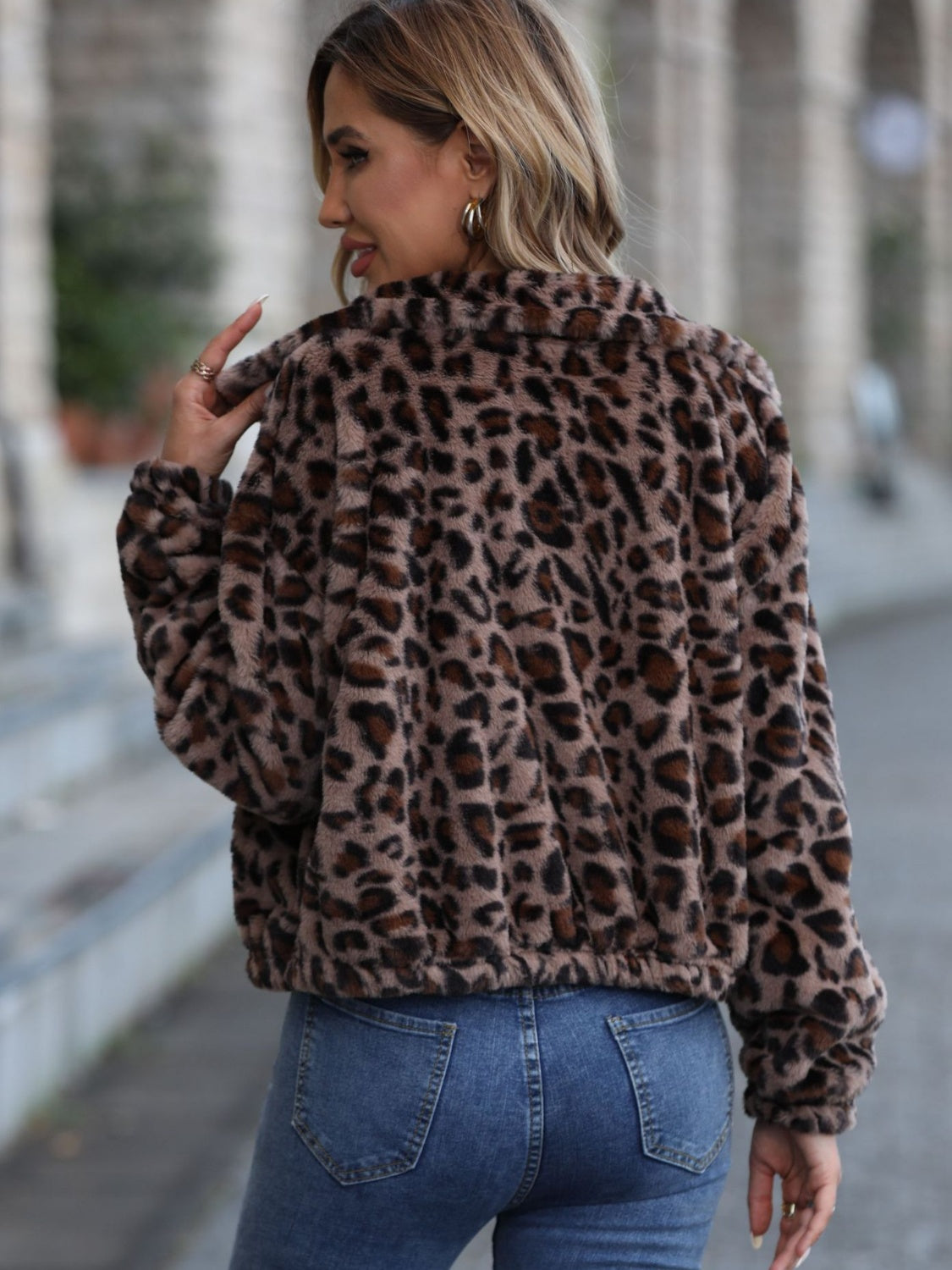 KayBee Leopard Collared Neck Zip Up Jacket