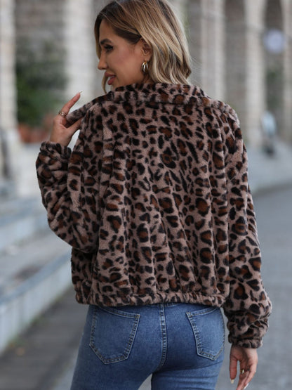 KayBee Leopard Collared Neck Zip Up Jacket