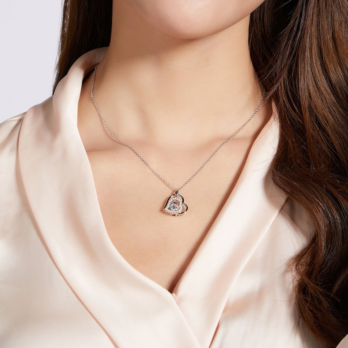 KayBee & Company 925SS Heart and Dropped Diamond Necklace