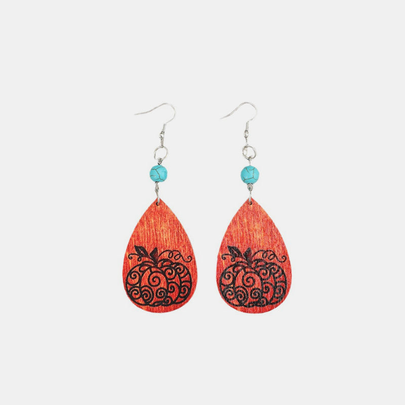 KayBee So Spooky Halloween Turquoise Wooden Pumpkin Teardrop Earrings