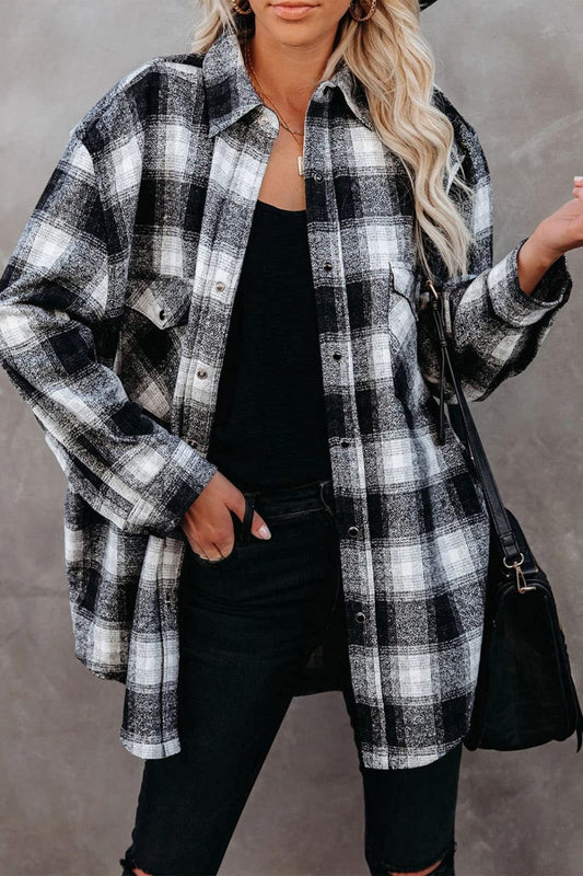 KayBee Plaid Collared Neck Long Sleeve Shirt